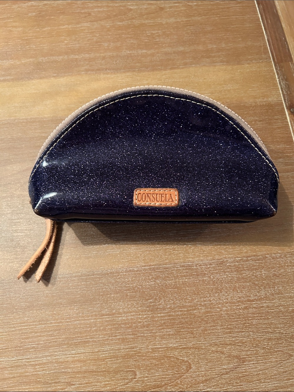 Consuela Navy Glitter Dome Wristlet with Tan Trim